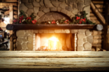Table background and fireplace 