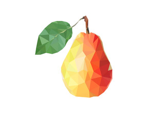 Pear in low poly triangular style vector illustration