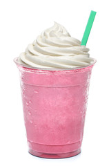 Whip strawberry frappuccino latte milkshake with cream mockup or mock up template isolated on white background