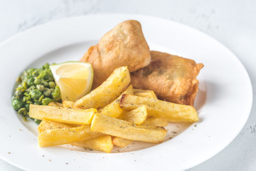 Portion of fish and chips