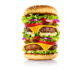 Gigantic delicious burger, isolated on white background