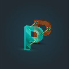 Character made by glass and wood, vector