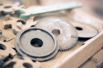  old circular saw blade on white background