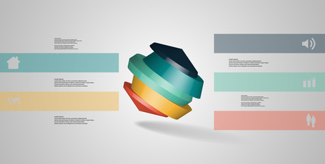 3D illustration infographic template with round octagon divided to five parts