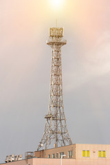 communication tower or 4G 5G network telephone cellsite at sunset