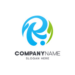 letter R with leaf logo design