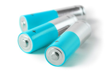 Blue AA batteries, isolated on white background