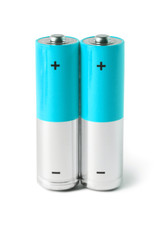 Blue AA batteries, isolated on white background