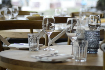 empty wine glasses on table