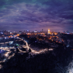 Spectacular nighttime skyline of a big city at night. Kiev, Ukraine