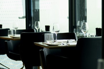 empty wine glasses on table