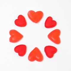 San Valentine´s heart Jelly beans in a circle, heart gummies circle