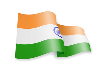 India flag in the wind. Flag on white background. Vector illustration