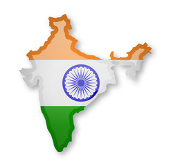 India flag and outline of the country on a white background. Vector illustration.