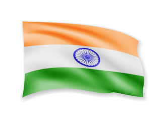 Waving India flag on white. Flag in the wind. Vector illustration.