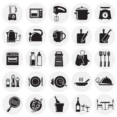 Kitchen icons set on circles background for graphic and web design, Modern simple vector sign. Internet concept. Trendy symbol for website design web button or mobile app