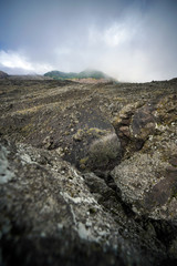 Eerie volcanic scenery with lava rocks