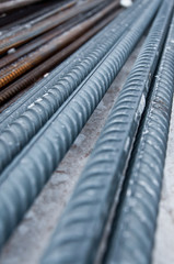 Brand new armature. Laid reinforcement. Rebar preparation work. Close-up. The organization of storage of materials on a building site.