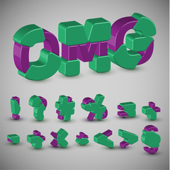 3D colorful character set from a typeset, vector