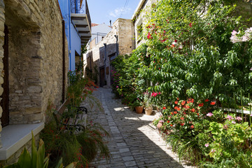 Narrow ancient street. Pano Lefkara, Cyprus.