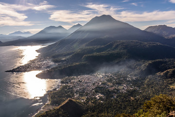 Lake Atitlan & 5 volcanoes just after sunrise, Guatemala