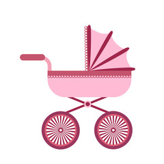 Baby stroller isolated on white background. Children pram, baby carriage vector illustration