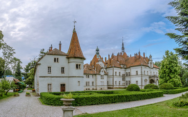 Fototapeta na wymiar Schönborn castle and palace. Gothic architecture. Built in Eastern Europe, Transcarpathian region. Now it is Ukraine, and earlier - Austria-Hungary.