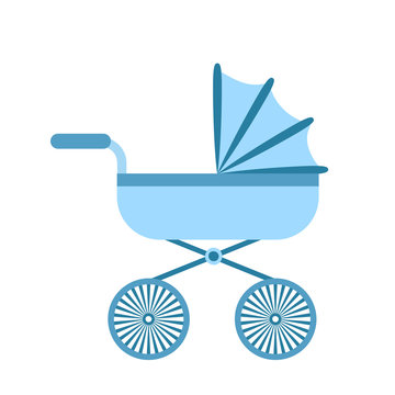 Baby stroller isolated on white background. Children pram, baby carriage vector illustration