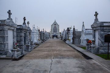 New Orleans, Louisiana, United States - November 7, 2018: Saint Roch's Cemetery during foggy...