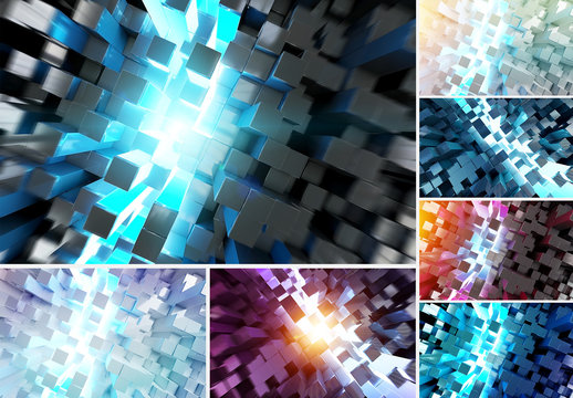 Glowing Squares Background Set