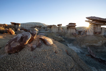 Beautiful landscape view of unique rock formation in the desert of New Mexico, United States of America.