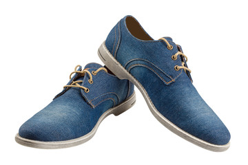 Denim shoes with laces isolated on white 