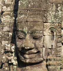 Siem Reap,Cambodia-Januay 11, 2019: Closeup of Bodhisattva face of Bayon, Angkor Thom, Siem Reap
