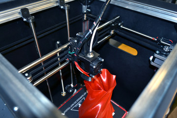 3D printer working close up. Automatic three dimensional 3d printer performs plastic. Modern 3D...