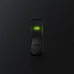 Realistic black switch with backlight ON, vector