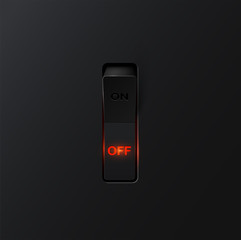 Realistic black switch with backlight OFF, vector