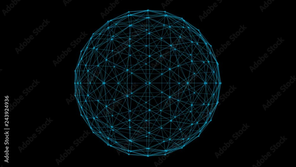 Poster structure of sphere with network connection lines and dots isolated on black background in futuristi