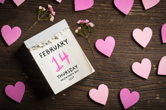 tear-off calendar with Valentine's Day 2019 on top