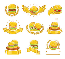 Hamburger labels and elements set. Vector