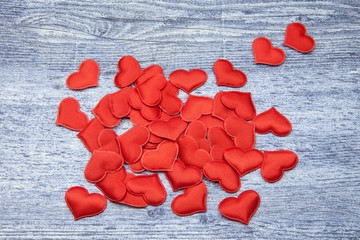 Red heart on denim wooden Background. Valentines and 8 March Mother Women's Day concept