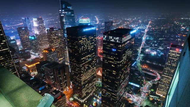 Timelapse Overview of Downtown LA City Lights Wide Angle