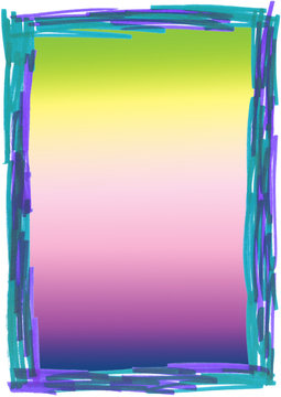 Bright rectangular backdrop gradient in highlighter felt tip pen frame on clean white background