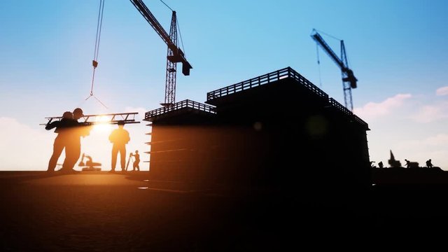 Building Engineers Looking At Blueprints  3d rendering File size: 18 MB Frame rate: 30 Length: 45 seconds Resolution: 1920&times;1080 Video encoding: h264