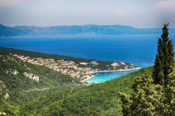 Fototapeta na wymiar View from Labin to Rabac and Kvarner bay, Istria, Croatia.