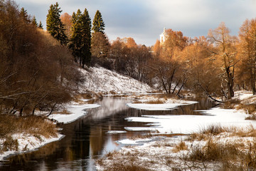 winter landscape with river and trees