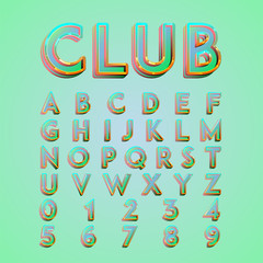 Colorful 'CLUB' neon lights typeset, vector