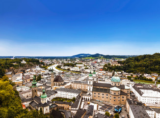 Fototapeta na wymiar Top view of Salzburg and its attractions, Austria
