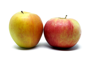 Two fresh apples on a white background.
