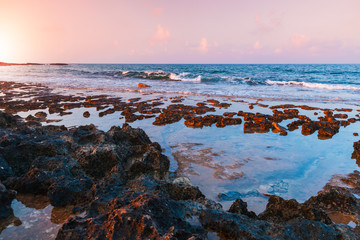 Coast of Mediterranean Sea at sunrise