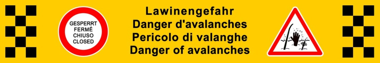 nlwb13 NewLongWarningBanner nlwb - multilingual banner - Lawinengefahr: danger d'avalanches / pericolo di valanghe / danger of avalanches - text - deutsch / français / italiano / english - 6to1 g7086